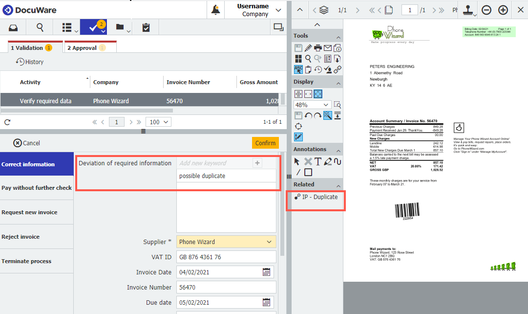 Duplicate invoice