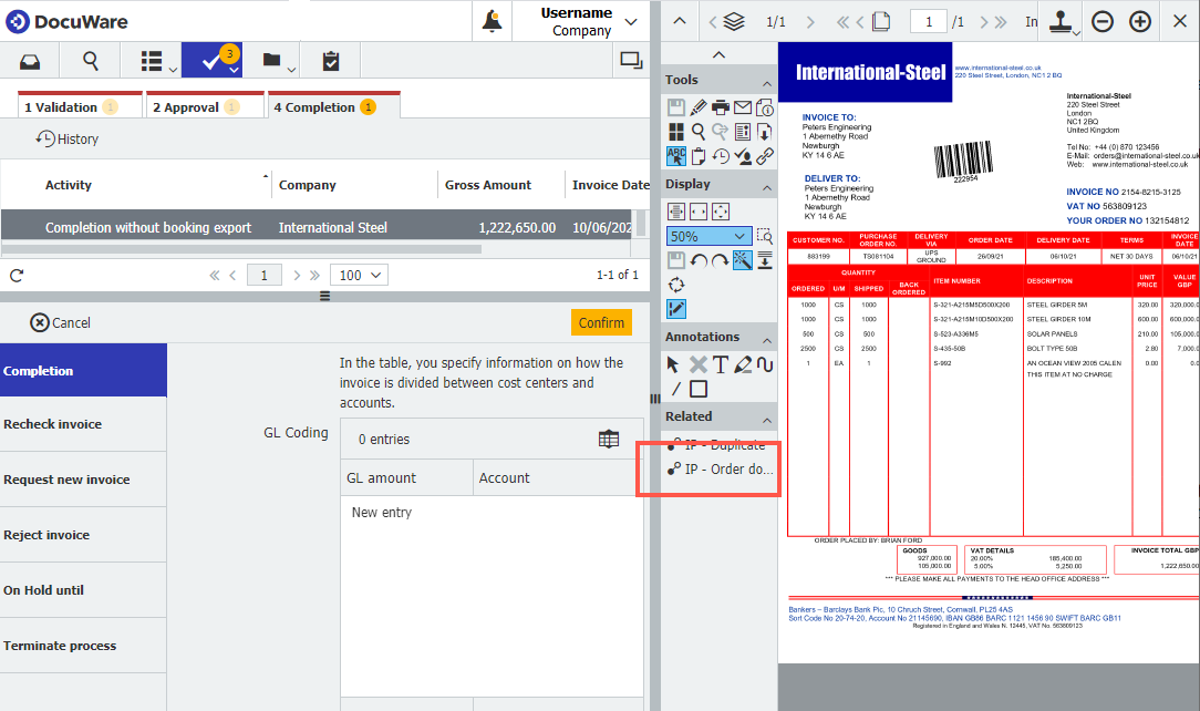 Matching Purchase order