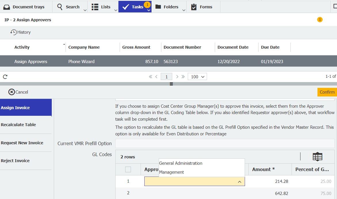 Cost center approval