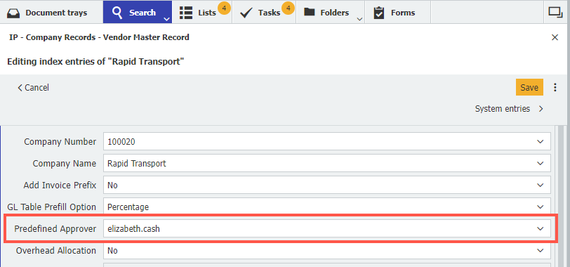 Set predefined approver