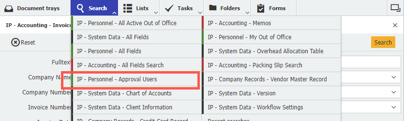 Search Personnel Approval Users
